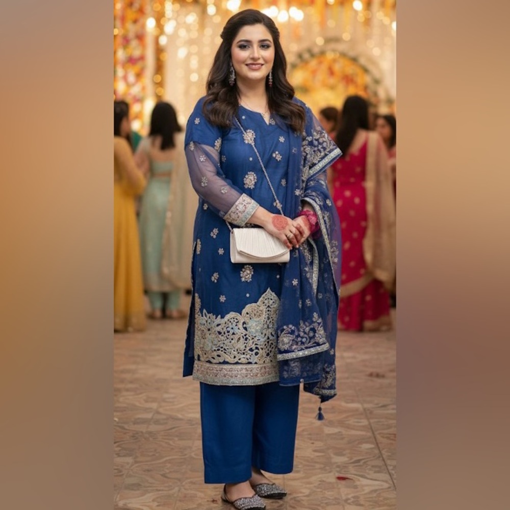 Elegant Blue Embroidered Dress